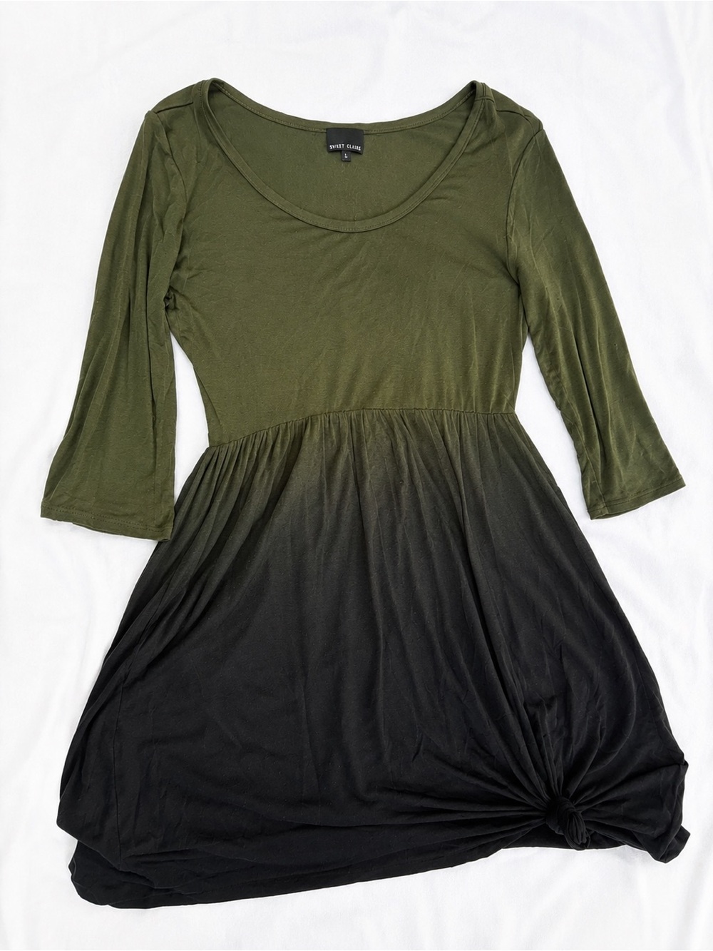 Sweet Claire Olive to Black Ombre Long Sleeve Fit & Flare Dress